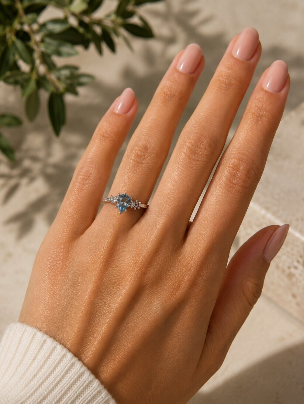 Blue Topaz Sterling Silver Ring Size 7 – Teardrop Cut Gemstone Vintage Look